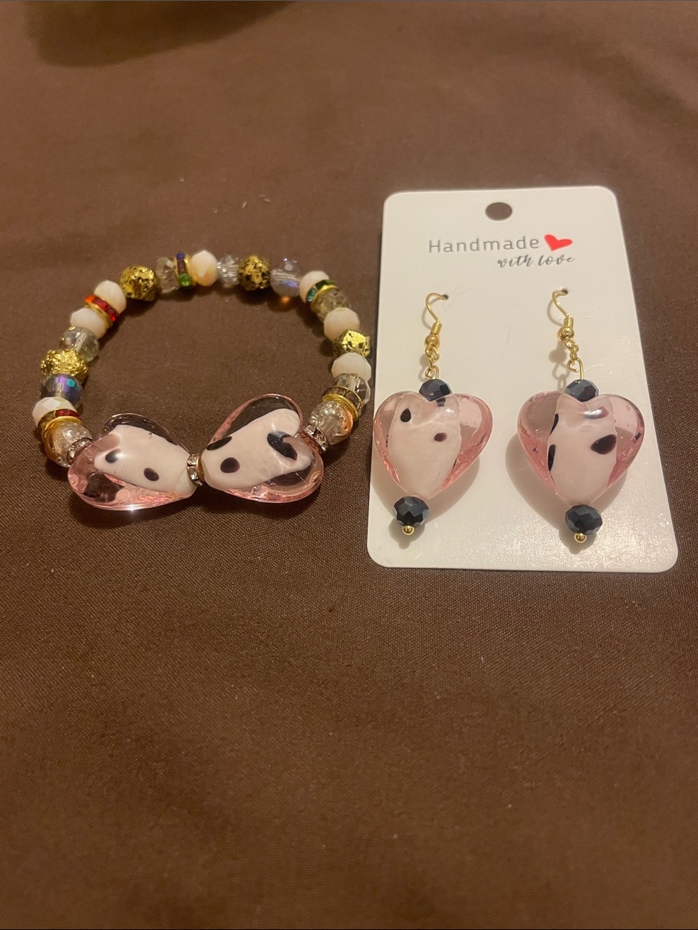 H27 - 2/$7 - Beautiful Handmade Pink Heart Bead Fashion Bracelet and Earring Set
